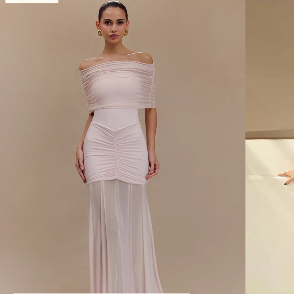 Meshki Caspian Blush Off-Shoulder Ruched Maxi Dress XS - Picture 1 of 3